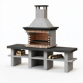 Barbecue de jardin 180 x 70 x 230 cm en béton gris avec foyer à grille et cheminée