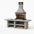 Barbecue de jardin 220 x 75 x 245 cm en béton gris avec cheminée et plan de travail