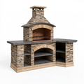 Cuisine extérieure barbecue en pierre 220 x 75 x 245 cm beige et gris avec cheminée et rangements