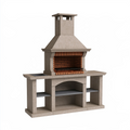 Barbecue de jardin 240 x 70 x 250 cm en béton beige avec foyer en briques et évier