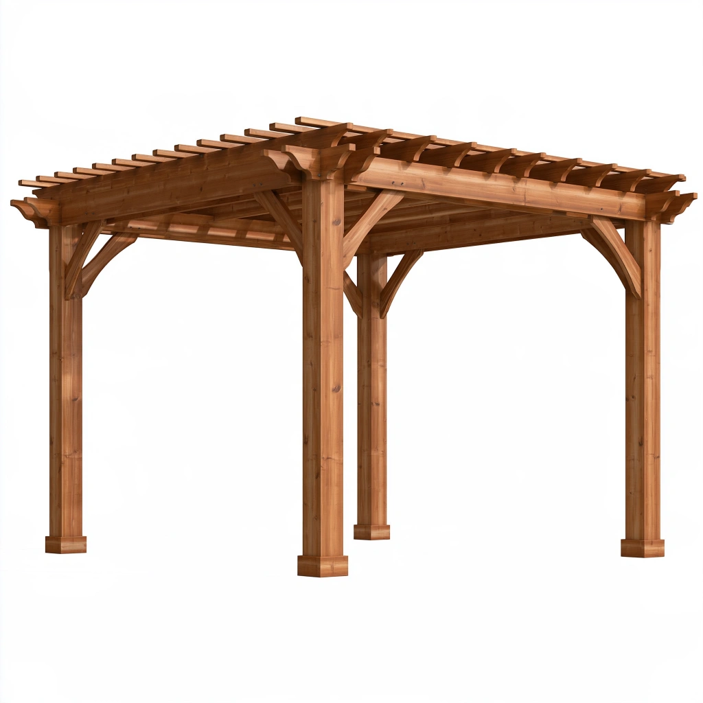 Pergola de jardin 300 x 300 x 240 cm en bois marron avec toiture ajourée