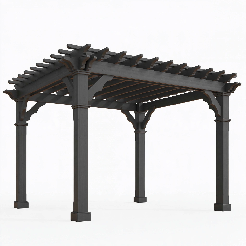 Pergola de jardin 300 x 300 x 240 cm en bois gris anthracite à toit ajouré