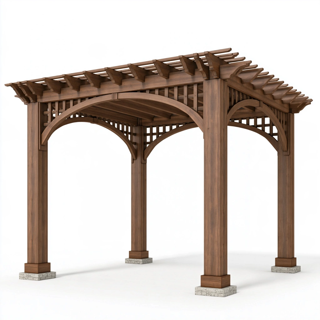 Pergola de jardin 300 x 300 x 250 cm en bois brun - structure extérieure à lattes avec treillis