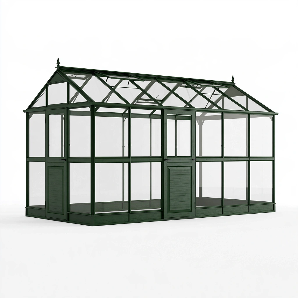 Serre de jardin 380 x 250 x 250 cm en aluminium vert avec panneaux transparents
