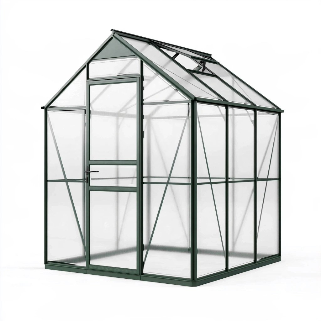 Serre de jardin 190 x 190 x 195 cm en aluminium vert avec panneaux transparents et lucarne de ventilation