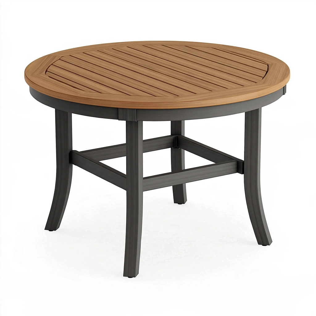 Table de jardin ronde diamètre 90 cm métal et bois marron anthracite style contemporain