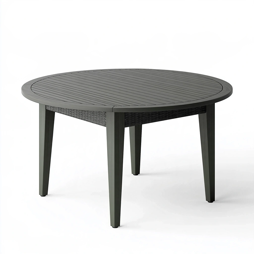 Table de jardin ronde diamètre 120 cm en plastique gris anthracite - repas extérieur