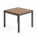 Table de jardin carrée 90 x 90 cm aluminium et lattes effet bois marron style contemporain