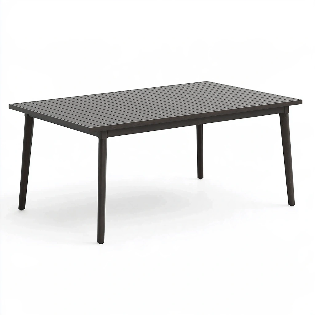 Table de jardin 180 x 90 x 75 cm en métal noir à plateau à lattes