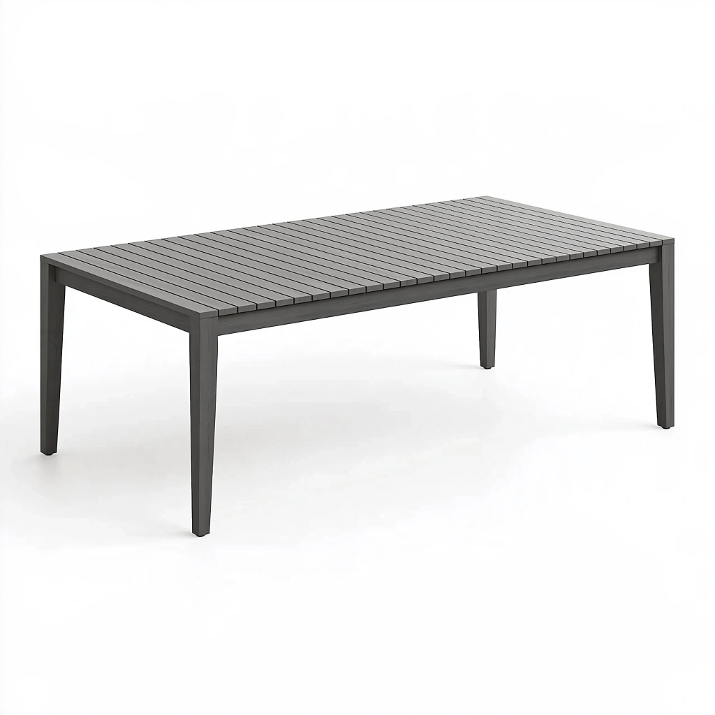 Table de jardin 180 x 90 x 75 cm en métal gris anthracite à lattes style contemporain