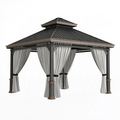Tonnelle de jardin 400 x 400 x 330 cm acier gris anthracite avec rideaux style classique