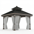 Tonnelle de jardin 300 x 300 cm en métal gris anthracite avec rideaux style classique