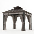 Tonnelle de jardin 300 x 300 cm en métal noir avec rideaux style pavillon