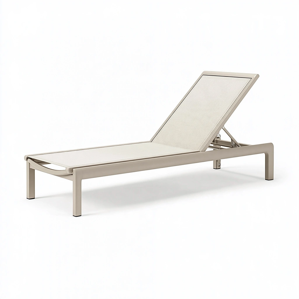 Bain de soleil 200 x 65 cm en aluminium beige à dossier réglable