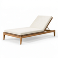 Chaise longue de jardin 200 x 70 cm en bois marron avec coussin écru dossier réglable