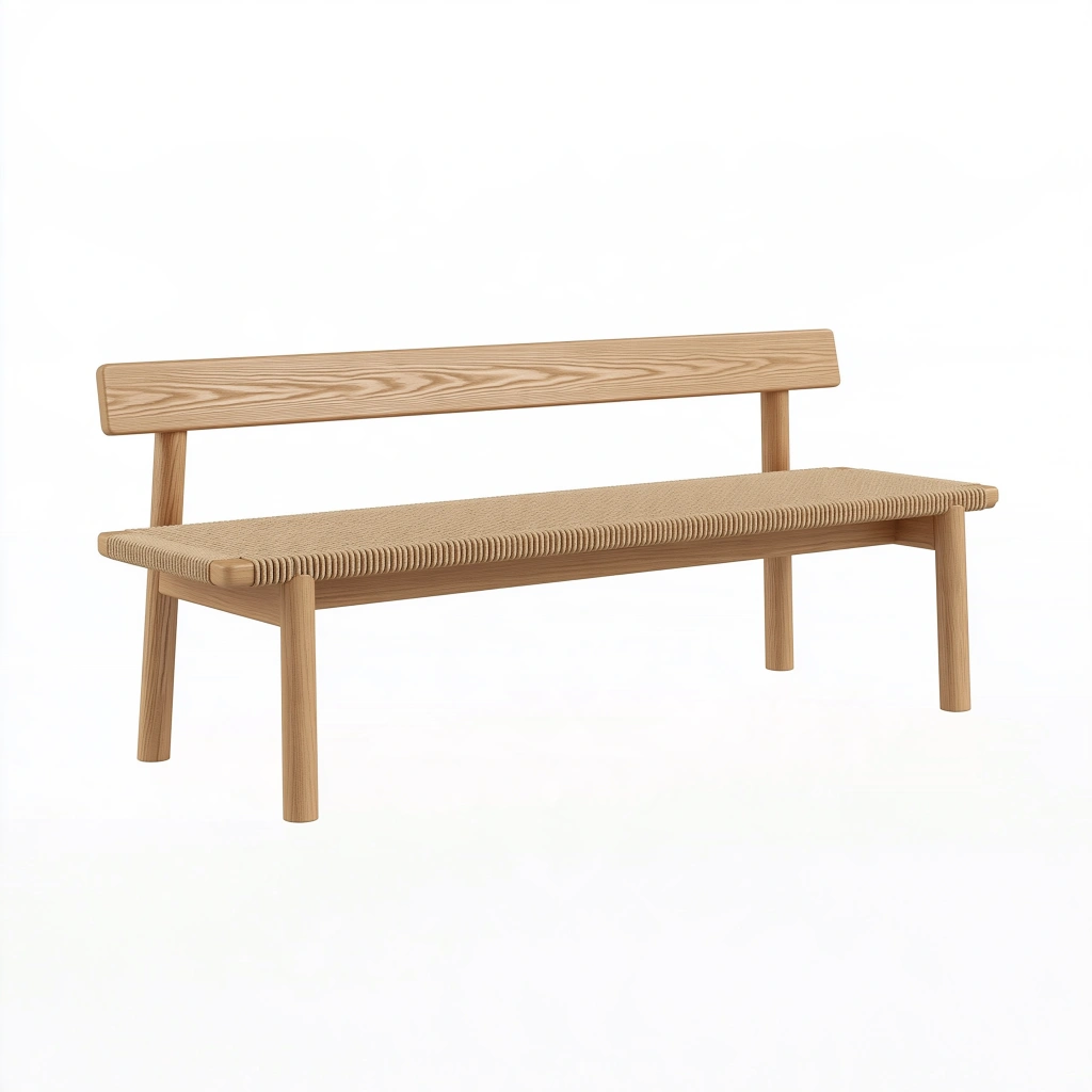 Banc 140 x 45 x 78 cm en bois naturel avec assise tressée style scandinave